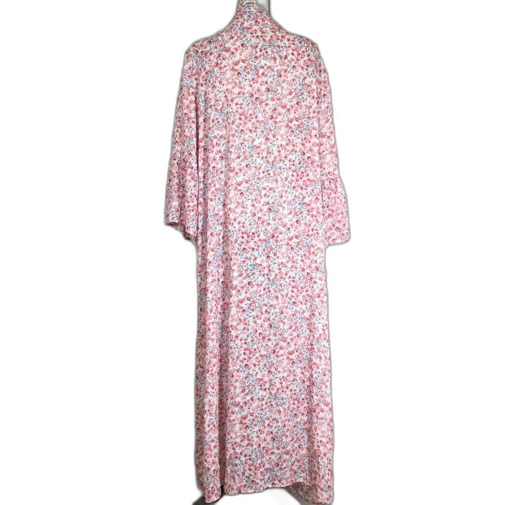 Long open front duster robe kimono slightly sheer ruffle cuff pink red blue 3XL - Picture 4 of 6